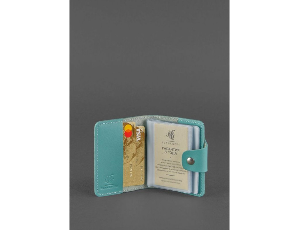 Женский кожаный кард-кейс 7.1 (Книжечка) бирюзовый Blancnote BN-KK-7-1-tiffany - Фото № 2