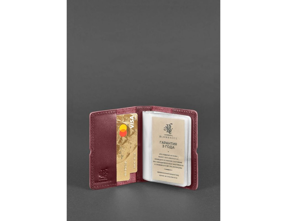 Шкіряний жіночий кард-кейс 7.0 бордовий Краст Blancnote BN-KK-7-vin - Фотографія № 2