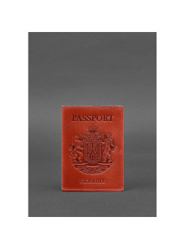 Кожаная обложка для паспорта коралловая с украинским гербом Blancnote BN-OP-UA-coral