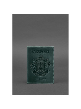 Кожаная обложка для паспорта с украинским гербом зеленая Blancnote BN-OP-UA-iz