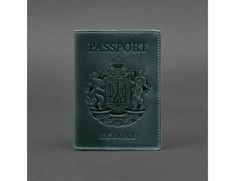 Кожана обкладинка для паспорта з українським гербом зелена Blancnote BN-OP-UA-iz - Фотографія № 4