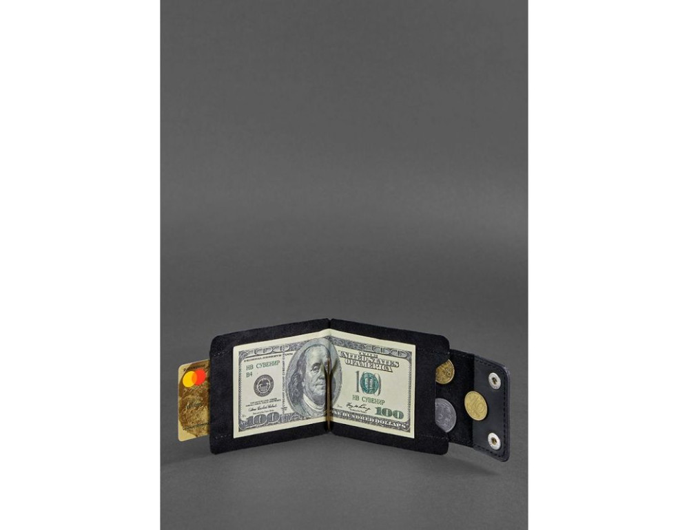 Чоловічий шкіряний чорний портмоне 10.0 затискач для грошей Crazy Horse Blancnote BN-PM-10-g-kr - Фотографія № 2