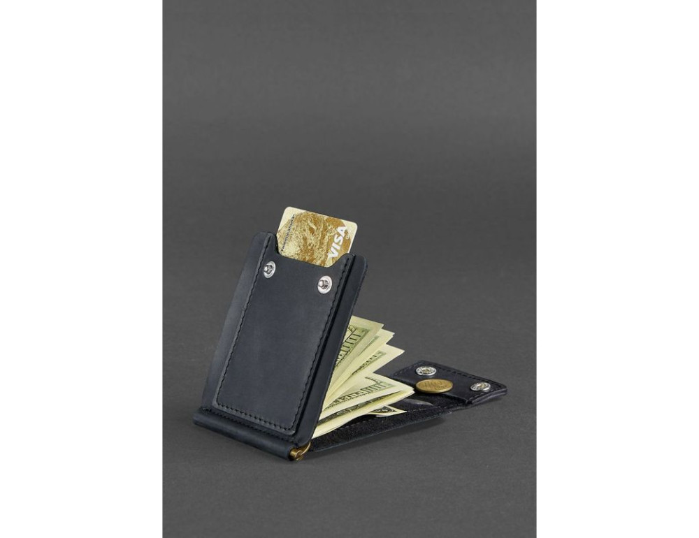 Чоловічий шкіряний чорний портмоне 10.0 затискач для грошей Crazy Horse Blancnote BN-PM-10-g-kr - Фотографія № 4