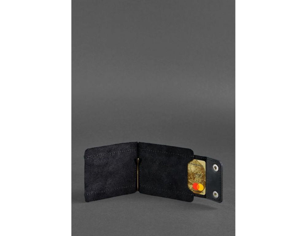 Чоловічий шкіряний чорний портмоне 10.0 затискач для грошей Crazy Horse Blancnote BN-PM-10-g-kr - Фотографія № 5