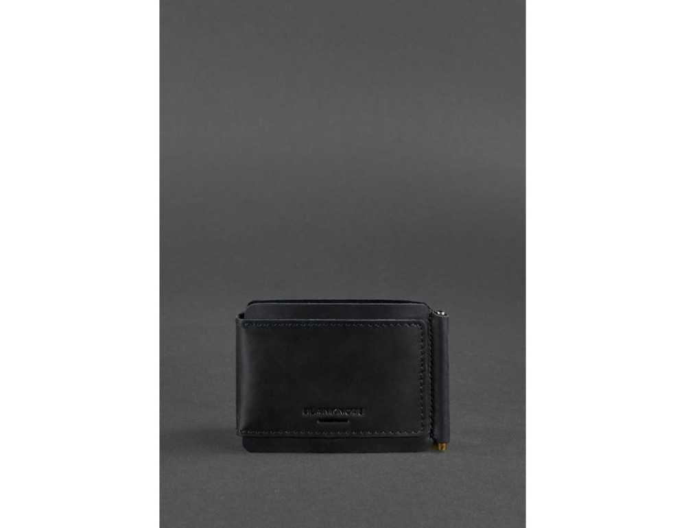 Чоловічий шкіряний чорний портмоне 10.0 затискач для грошей Crazy Horse Blancnote BN-PM-10-g-kr - Фотографія № 6