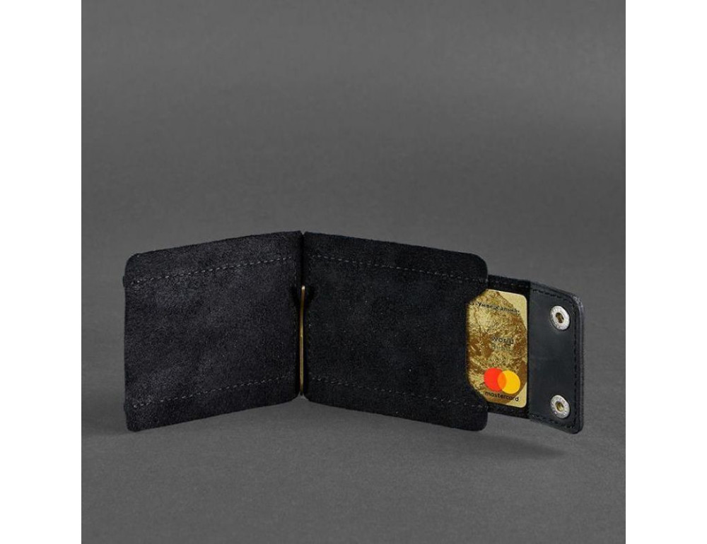 Чоловічий шкіряний чорний портмоне 10.0 затискач для грошей Crazy Horse Blancnote BN-PM-10-g-kr - Фотографія № 7