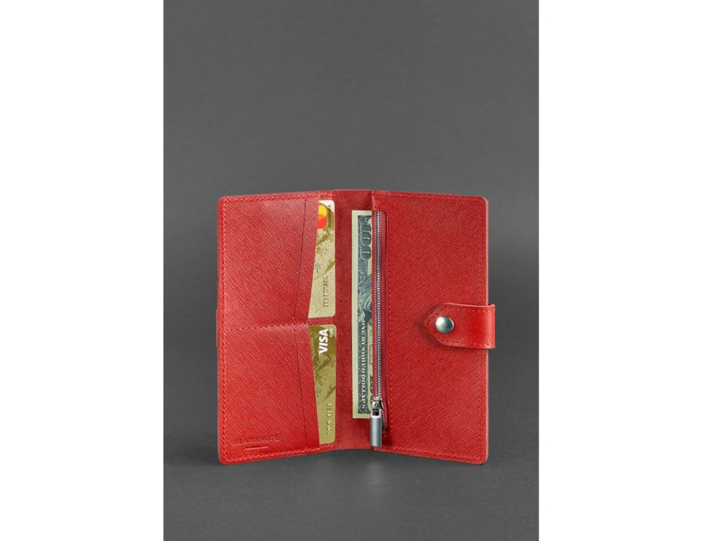 Червоне жіноче портмоне зі шкіри Saffiano Blancnote BN-PM-3-1-bw-red - Фотографія № 2
