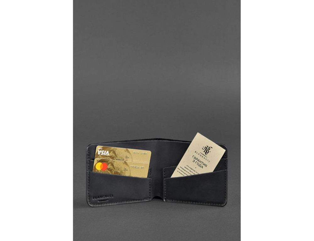 Чоловічий шкіряний портмоне 4.1 (4 кишені) чорний Crazy Horse Blancnote BN-PM-4-1-g-kr - Фотографія № 2