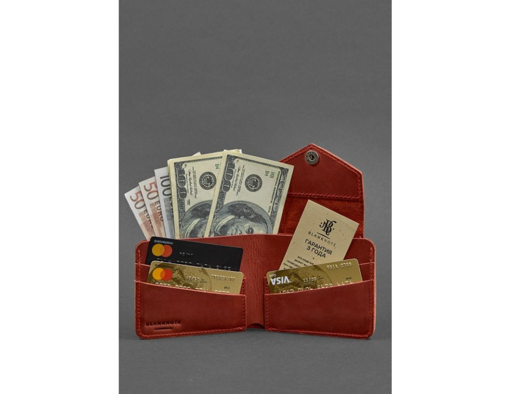 Шкіряне жіноче портмоне на кнопці Crazy Horse Blancnote BN-PM-4-2-coral - Фотографія № 2