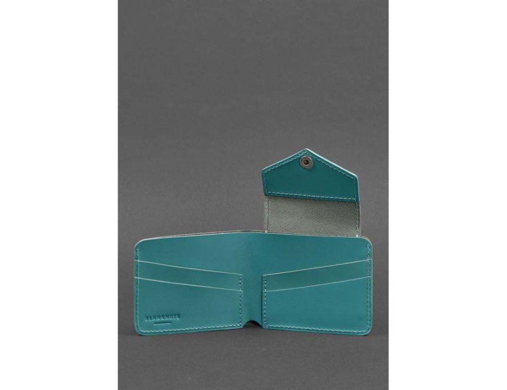 Кожаное портмоне 4.2 на кнопке бирюзовое BN-PM-4-2-tiffany - Фото № 3