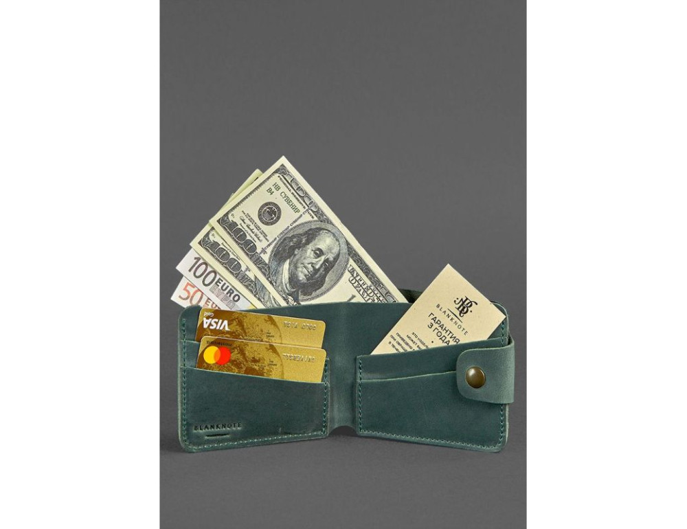 Шкіряне портмоне 4.3 зелене Crazy Horse Blancnote BN-PM-4-3-iz - Фотографія № 2