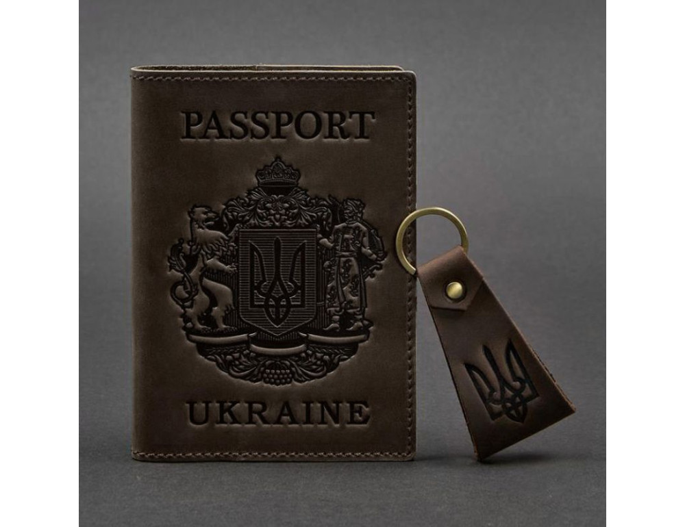 Подарочный набор кожаных аксессуаров с украинской символикой темно-коричневый BN-SET-42-UA-o - Фото № 3