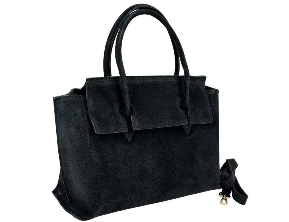 Замшевая женская сумка средних размеров цвет черный Firenze Italy F-IT-76125A - Фото № 3