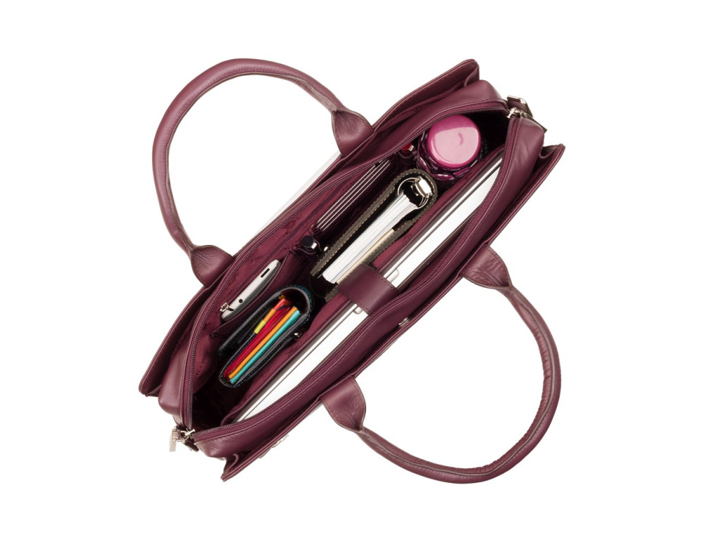 Сливова шкіряна сумка під ноутбук жіноча Visconti 18427 PLUM - Фотографія № 5