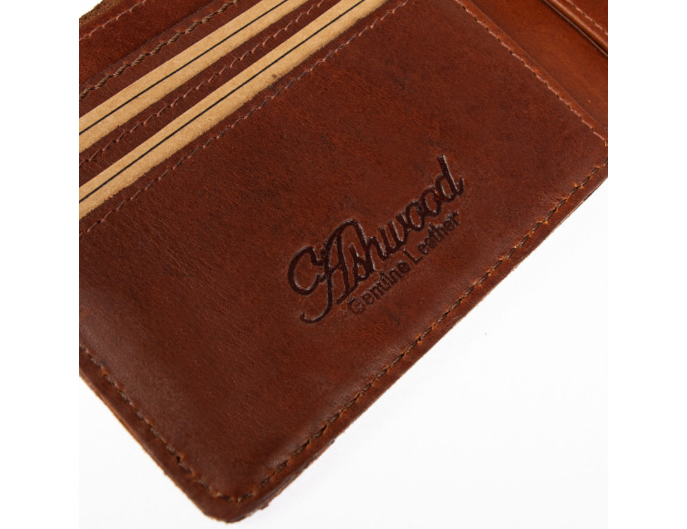 Тонкий шкіряний портмоне чоловічий Ashwood 1882 Chestnut - Фотографія № 5