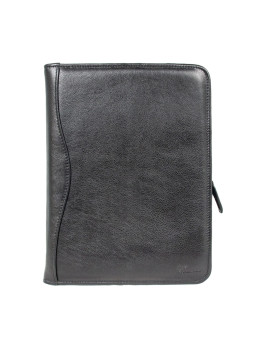 Чёрная кожаная папка Ashwood A4 ZIP BLK