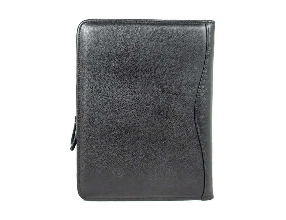 Чёрная кожаная папка Ashwood A4 ZIP BLK - Фото № 4