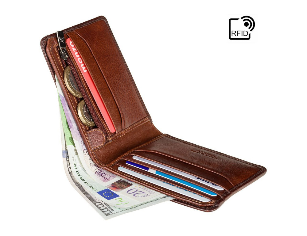 Коричневий чоловічий шкіряний портмоне Visconti AT63 B/TAN Roland c RFID (Burnish Tan) - Фотографія № 4
