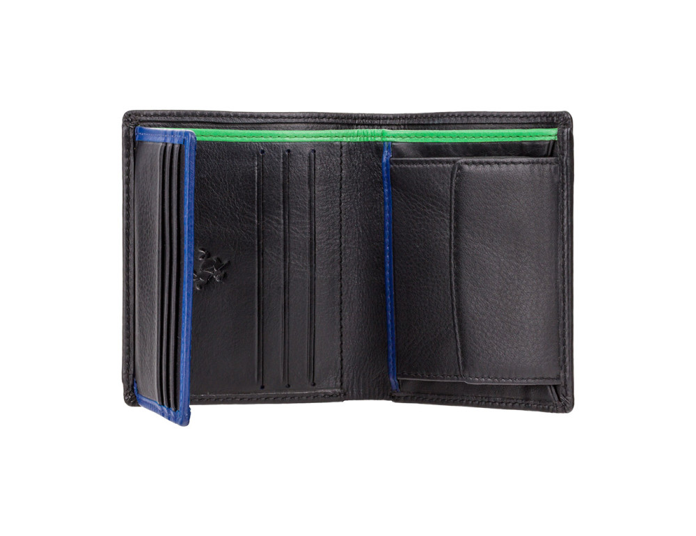 Маленький чоловічий портмоне в два складання Visconti BD22 BK/CB/GRN Dr. No (Black Cobalt Green) - Фотографія № 2