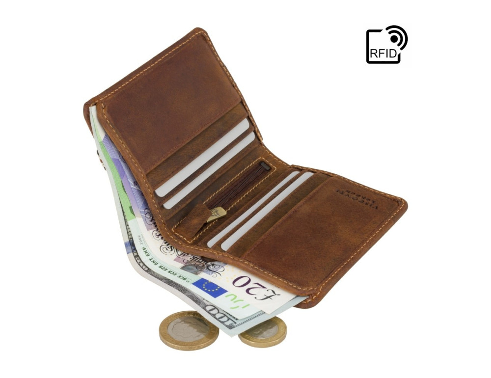 Коричневий портмоне з кінської шкіри Visconti BN2 OIL TAN - Фотографія № 4