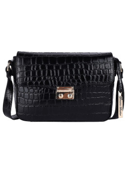 Чёрная кожаная сумка через плечо под крокодила Ashwood C50 Black
