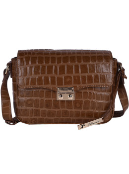 Рыжая кожаная сумка через плечо под крокодила Ashwood C50 TAN