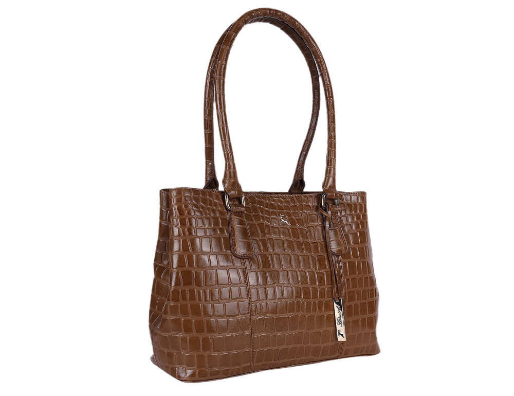 Рыжая женская сумка из кожи крокодила Ashwood C54 TAN - Фото № 2