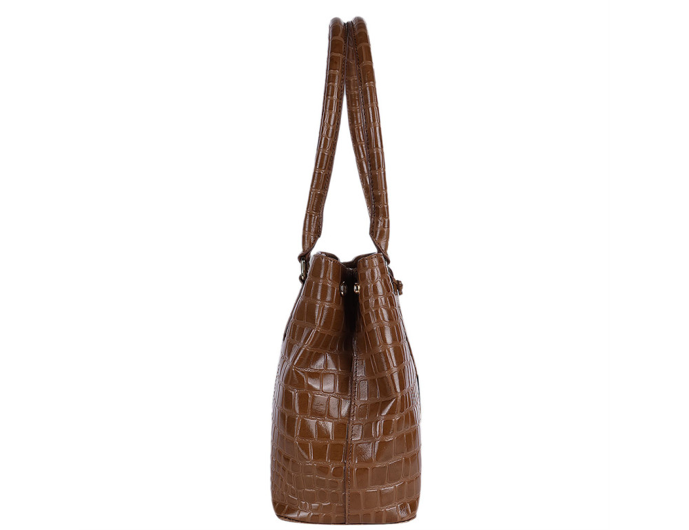 Рыжая женская сумка из кожи крокодила Ashwood C54 TAN - Фото № 3