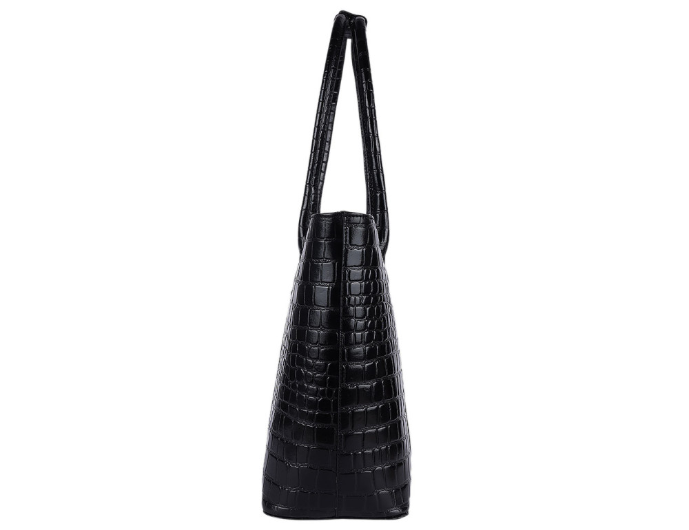 Містка жіноча сумка зі шкіри під рептилію Ashwood C56 Black - Фотографія № 3