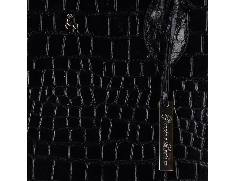 Містка жіноча сумка зі шкіри під рептилію Ashwood C56 Black - Фотографія № 6