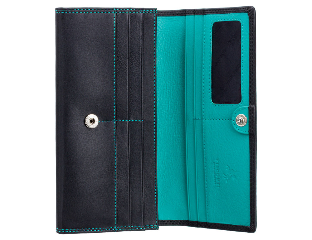 Женский кожаный кошелек VISCONTI CD21 BLK/AQUA черный с бирюзовым - Фото № 2