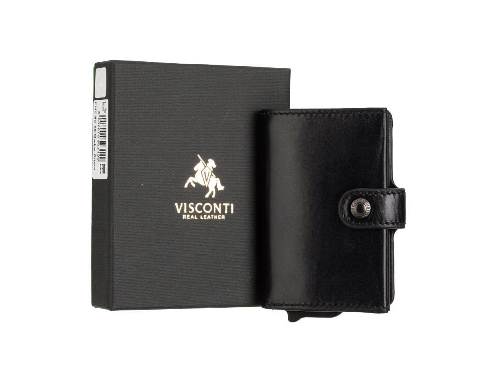 Чёрный кожаный кошелёк картхолдер Visconti ENZ80 BLK Speziale (Black Shadow) - Фото № 8