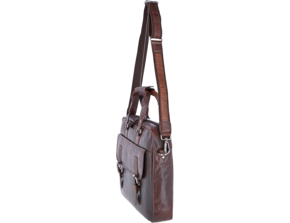 Мужской кожаный портфель коричневого цвета Ashwood Leather F83 Brandy - Фото № 2