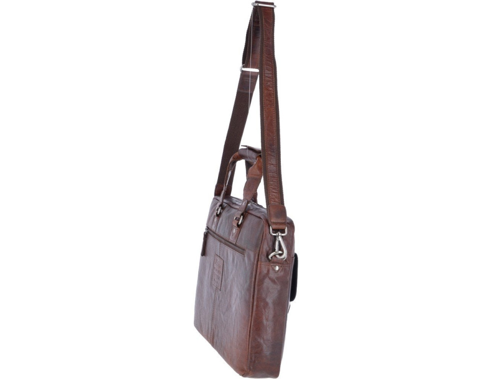 Мужской кожаный портфель коричневого цвета Ashwood Leather F83 Brandy - Фото № 4