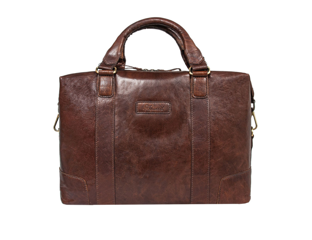 Коричнева шкіряна сумка для ноутбука 15,4" Ashwood G34 BRANDY - Фотографія № 1