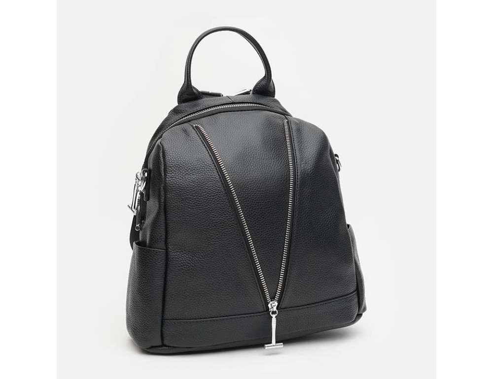 Жіночий шкіряний рюкзак‑сумка Ricco Grande K1183 Black - Фотографія № 3