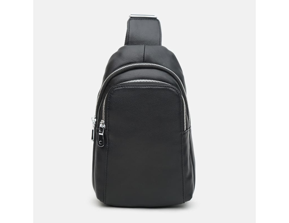 Чоловічий шкіряний рюкзак‑слінг Ricco Grande K16003 Black - Фотографія № 2