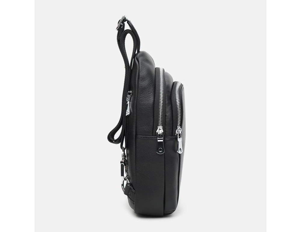 Чоловічий шкіряний рюкзак‑слінг Ricco Grande K16003 Black - Фотографія № 4