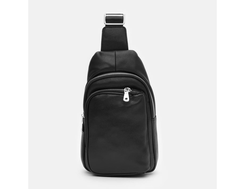 Чоловічий шкіряний рюкзак‑слінг Ricco Grande K16040 Black - Фотографія № 2