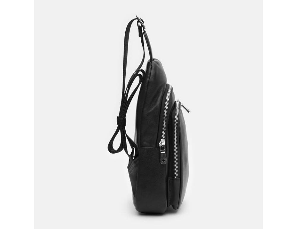 Чоловічий шкіряний рюкзак‑слінг Ricco Grande K16040 Black - Фотографія № 4