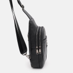 Сумка-слинг мужская из натуральной кожи Ricco Grande K16555bl черного цвета с карманами - Фото № 103