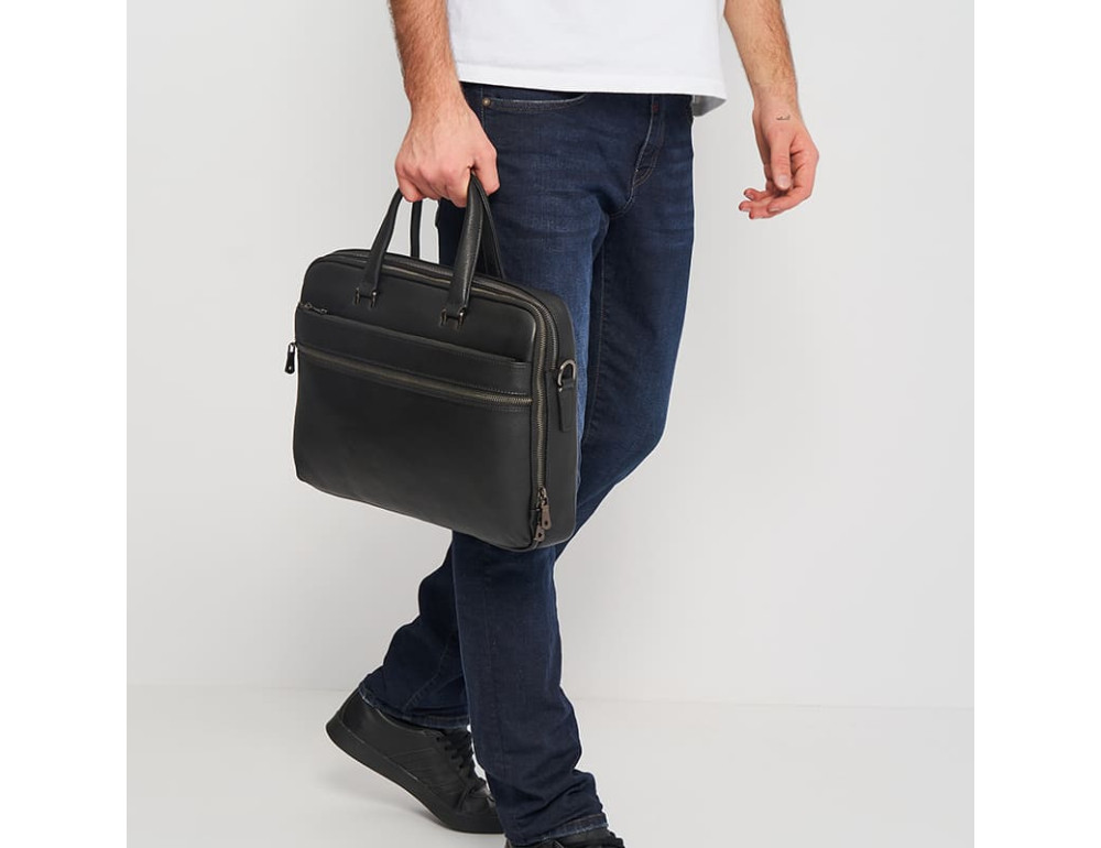 Мужская кожаная сумка для ноутбука Ricco Grande K17522-3-black - Фото № 2