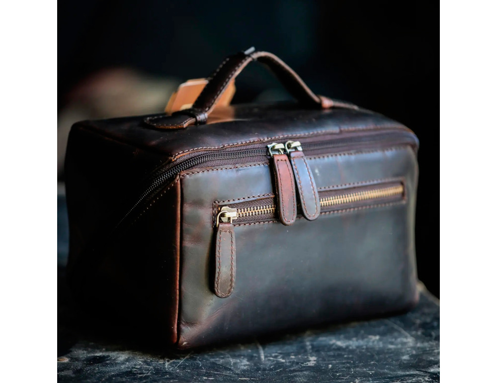 Коричневий шкіряний несесер Ashwood K49 Brn - Фотографія № 7