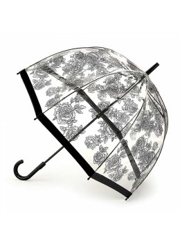 Парасолька-тростина жіноча з трояндами Fulton Birdcage-2 L042 Black Rose (Чорна троянда)