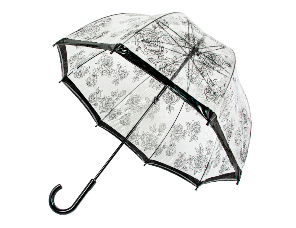 Парасолька-тростина жіноча з трояндами Fulton Birdcage-2 L042 Black Rose (Чорна троянда) - Фотографія № 3