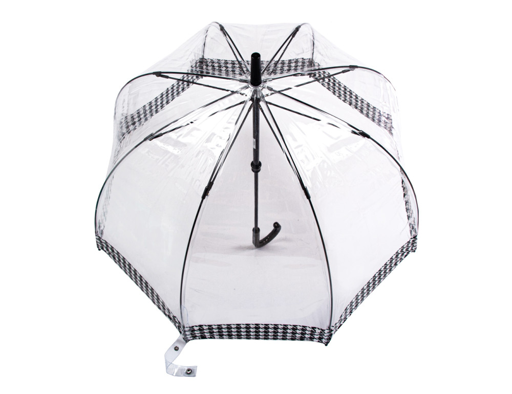 Зонт-трость женский прозрачный Fulton L042 Birdcage-2 Houndstooth Borde (Гусиная лапка) - Фото № 5