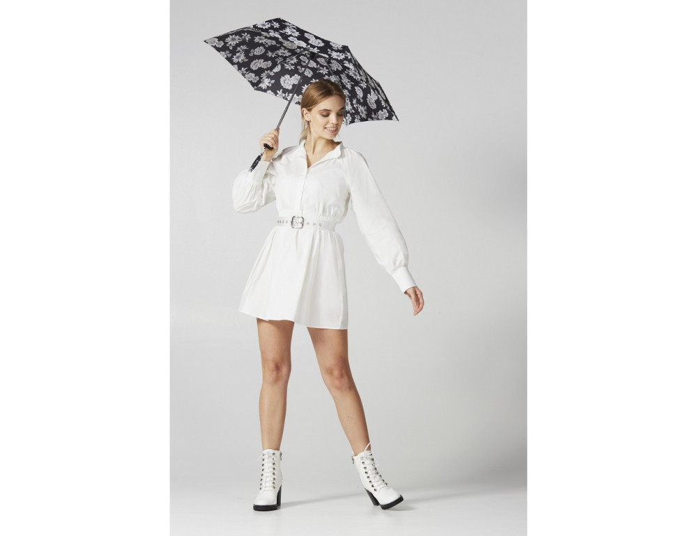Парасолька жіноча Fulton L340 Miniflat-2 Black and White Floral (Черно-белые цветы) - Фотографія № 2