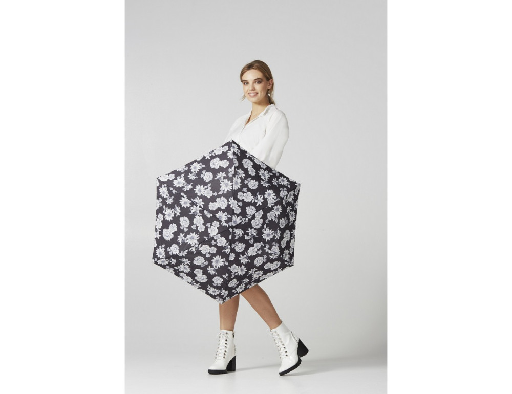 Парасолька жіноча Fulton L340 Miniflat-2 Black and White Floral (Черно-белые цветы) - Фотографія № 3