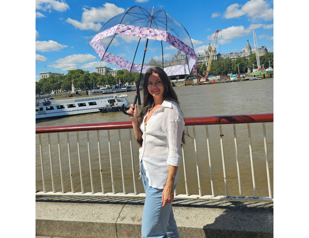 Парасолька-тростина жіноча Fulton L866 Birdcage-2 Luxe Digital Blossom (Цветок) - Фотографія № 2