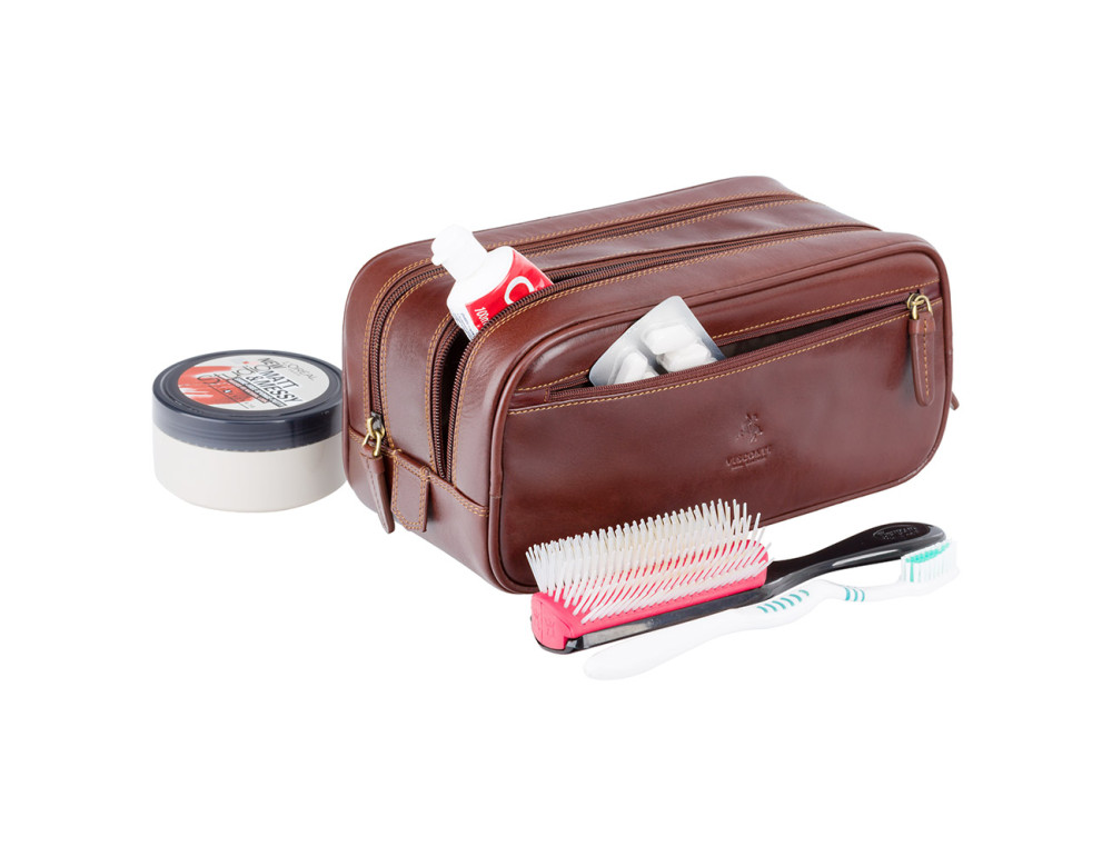 Шкіряна косметичка на два відділення Visconti MZ100 Naples (Italian Brown) Коричнева - Фотографія № 4